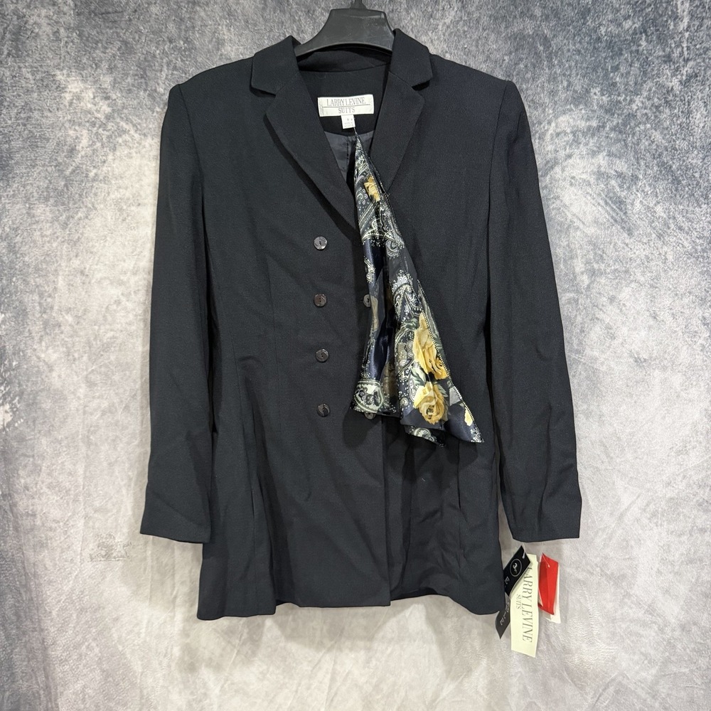 Larry Levine Women's Size 8 Black Blazer Jacket Floral Scarf Ensemble New